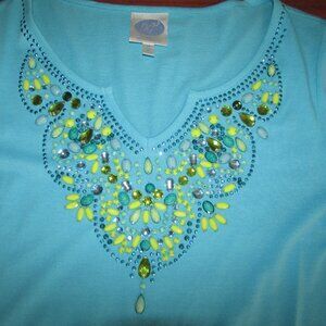 Diane Gilman Beaded Tunic Top - Medium